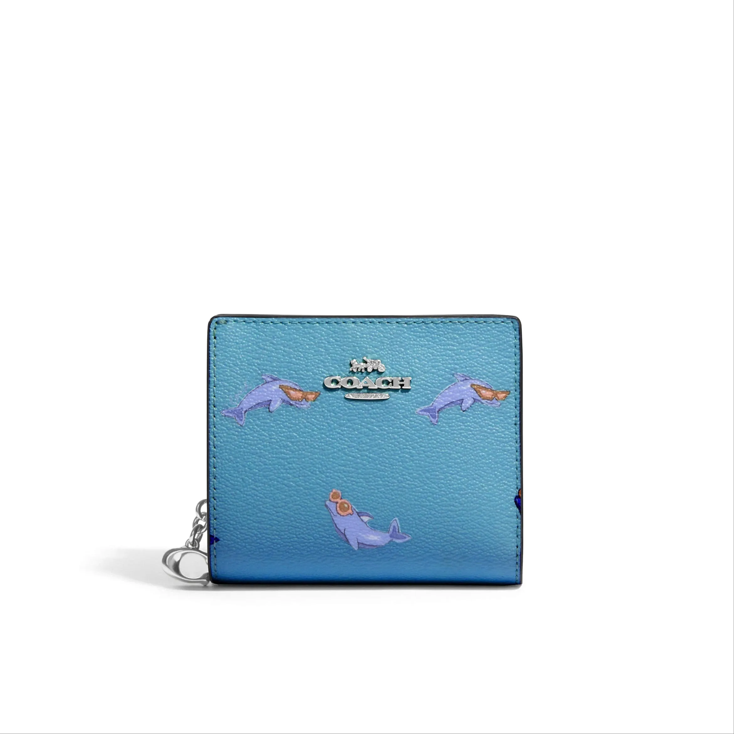 Coach Women's Blue Multi Snap Wallet With Dolphin Print