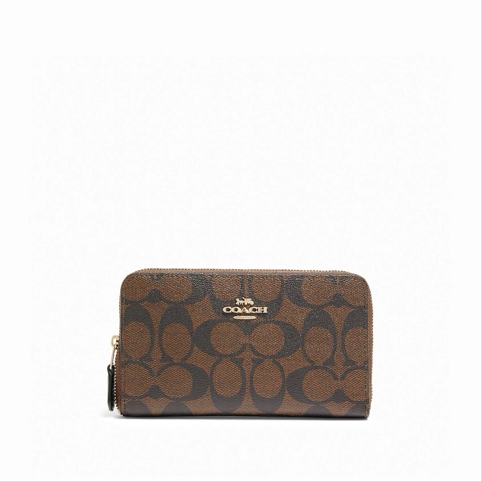 Coach Women's Brown & Black Medium Id Zip Wallet In Signature Canvas