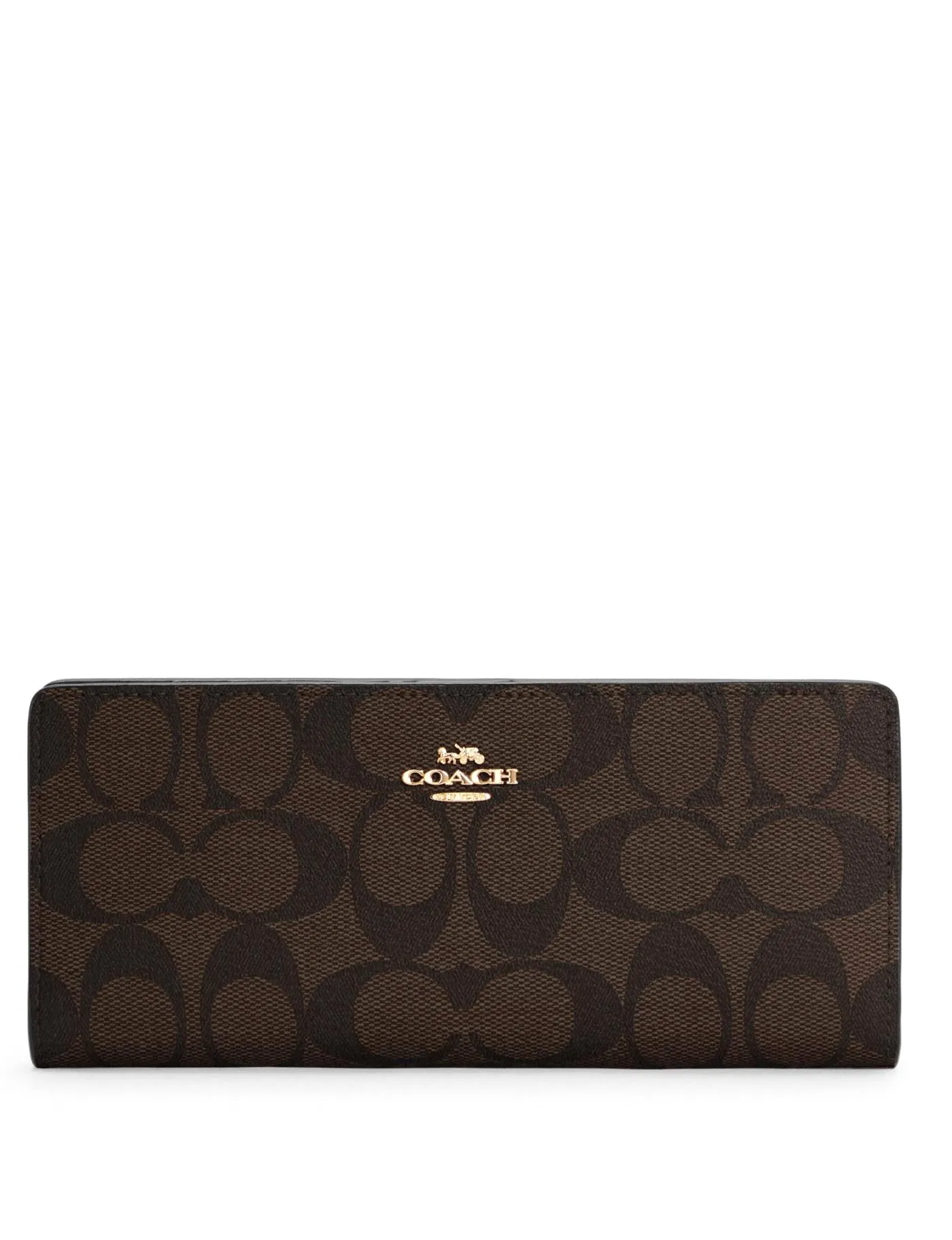 Coach Women's Brown & Black Slim Wallet In Signature Canvas