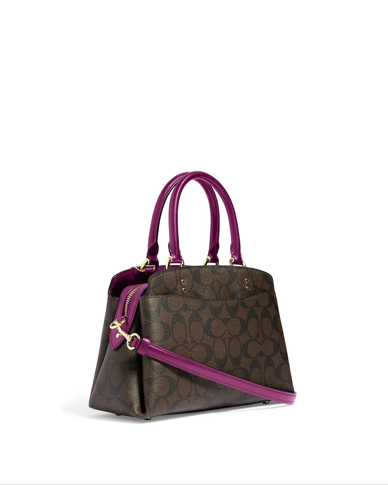 Coach Women's Brown & Dark Magenta Mini Lillie Carryall In Signature Canvas