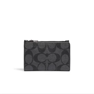 Coach Women's Charcoal Slim Bifold Card Wallet In Signature Canvas