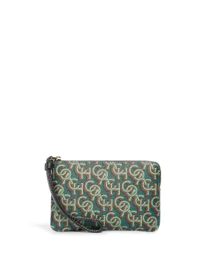 Coach Women's Green Corner Zip Wristlet With Coach Monogram Print