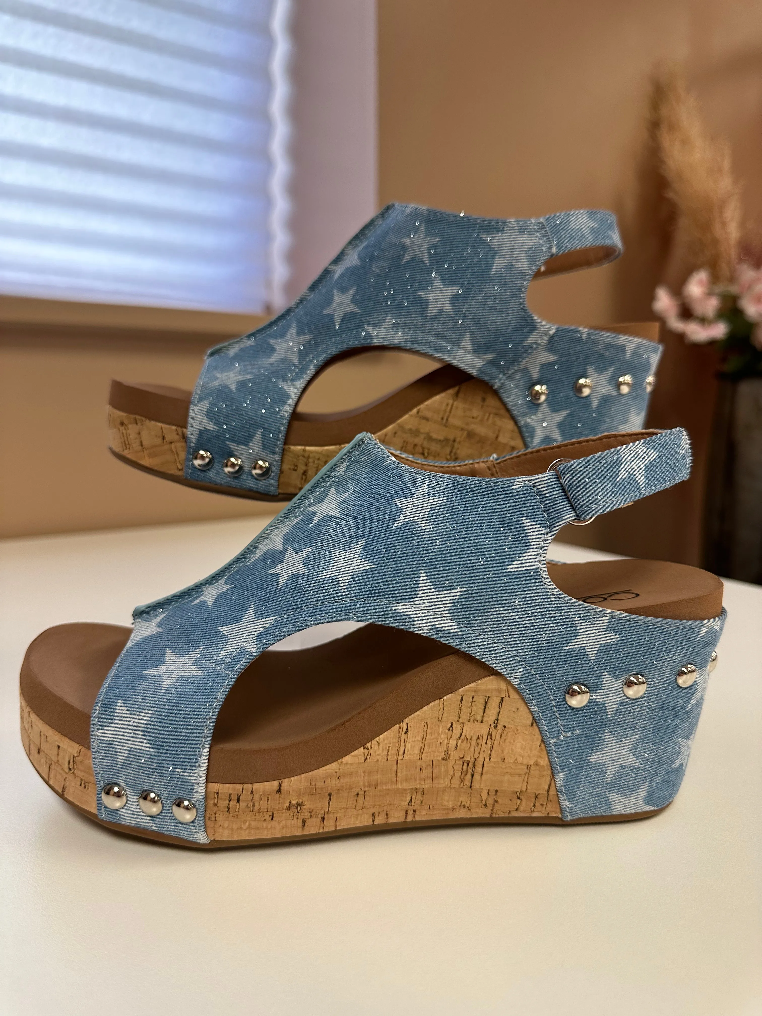 Corkys Carley Denim Star Canvas Wedge