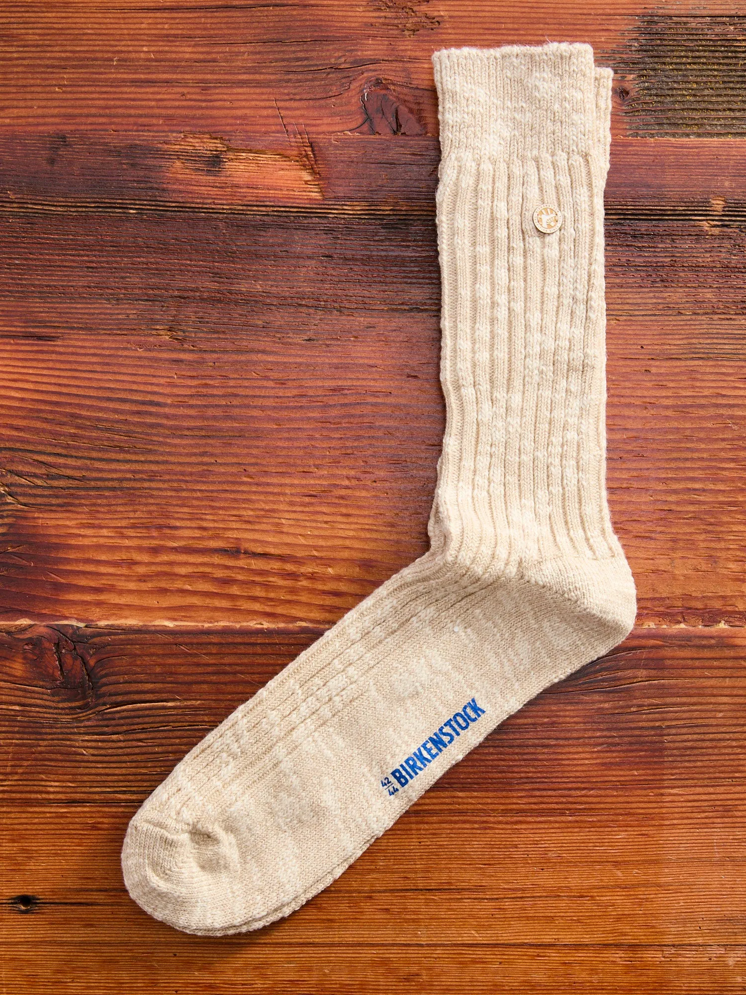 Cotton Slub Crew Sock in Beige