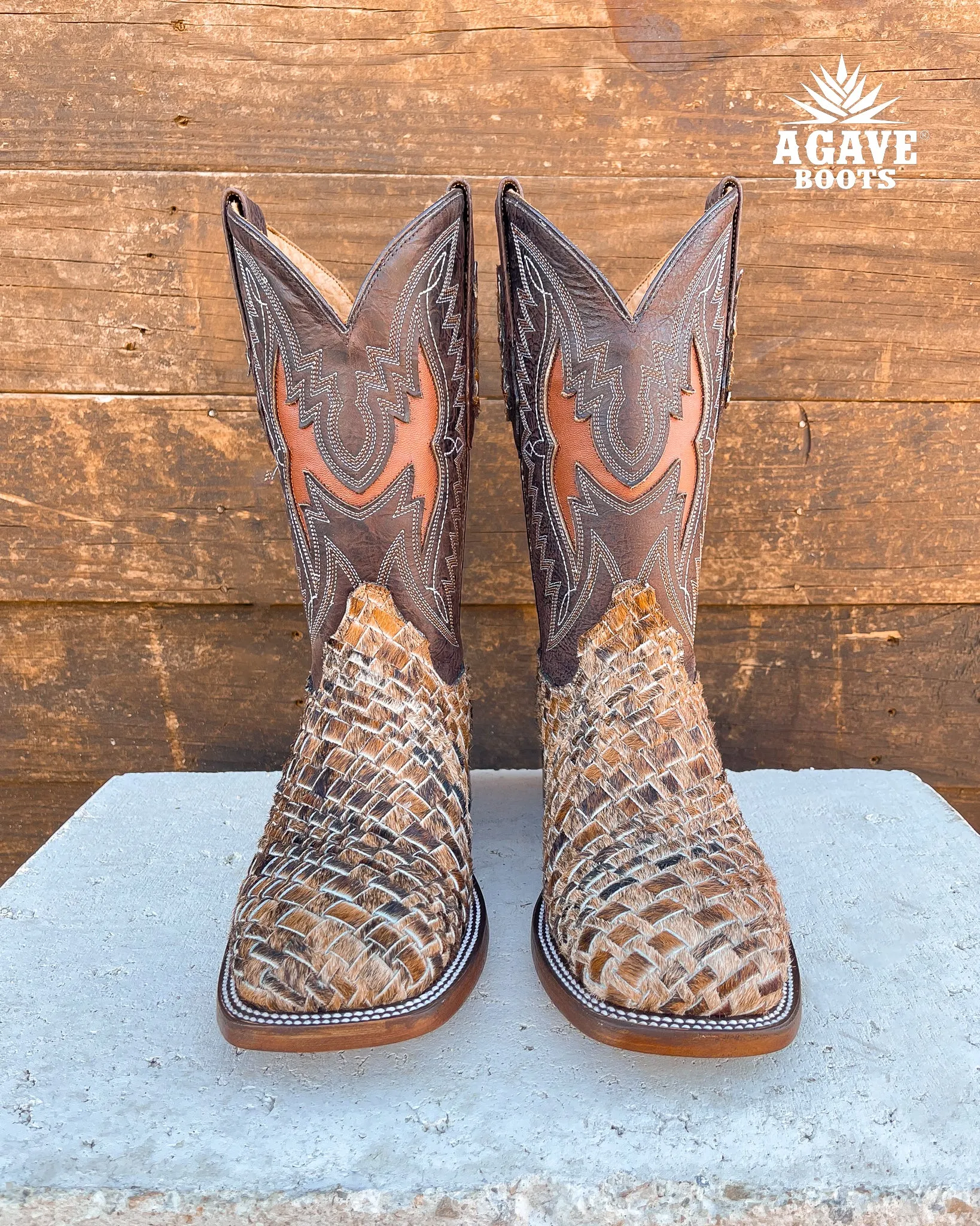 COWHIDE WEAVE / WOVEN | MEN SQUARE TOE COWBOY BOOTS