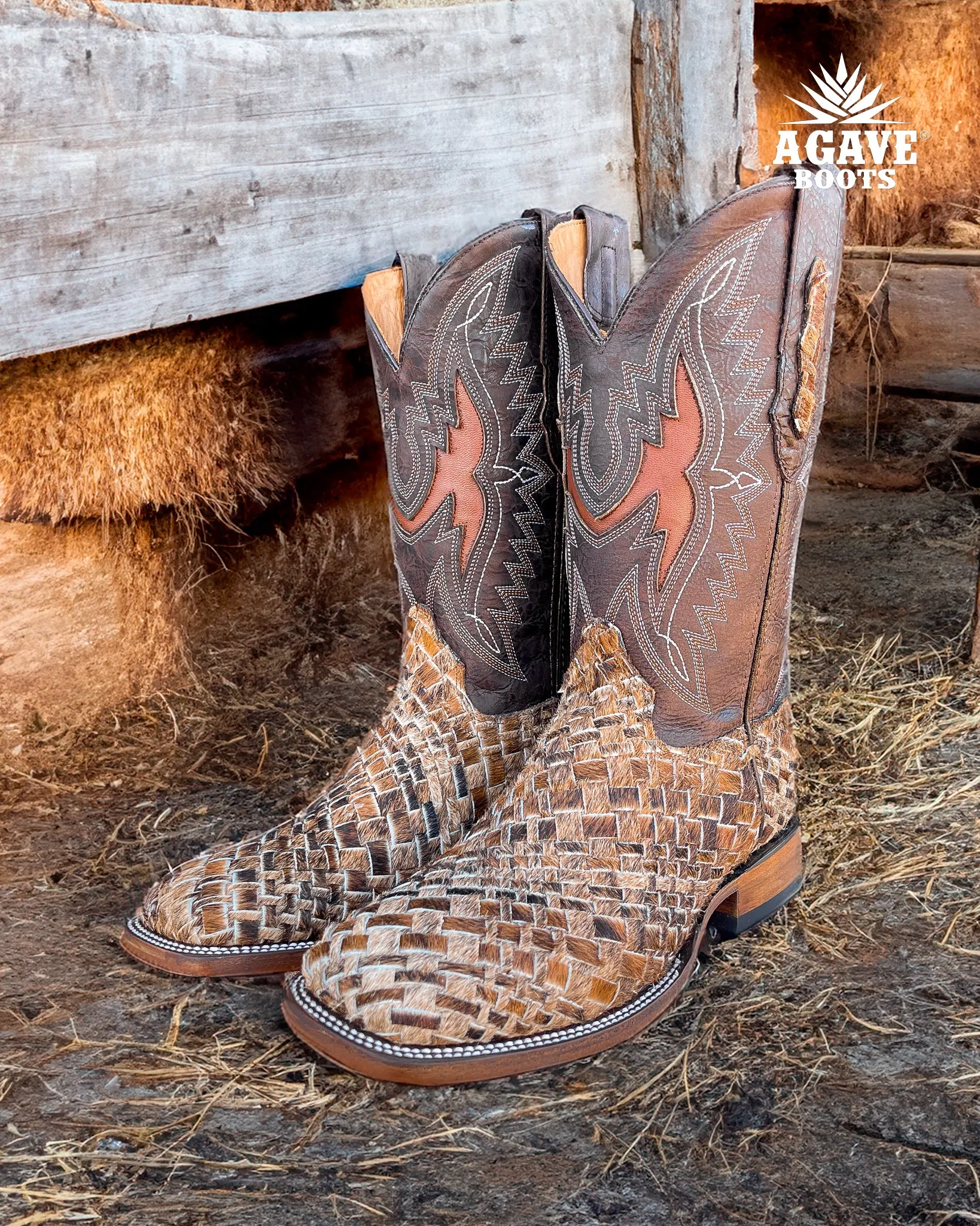 COWHIDE WEAVE / WOVEN | MEN SQUARE TOE COWBOY BOOTS