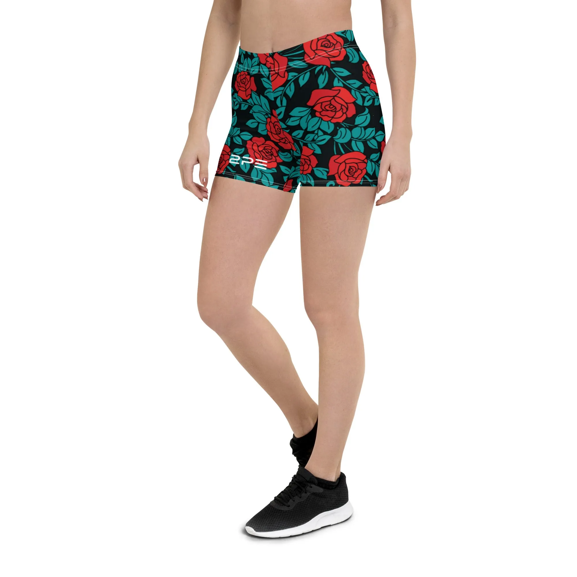 Crimson Roses Workout Shorts