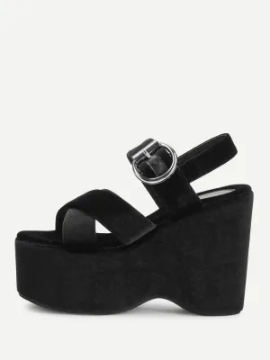 Criss Cross Velvet Platform Wedges