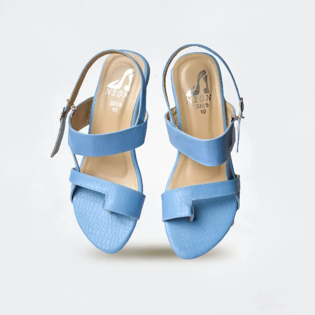 Cross Pattern Block Heels Light Blue