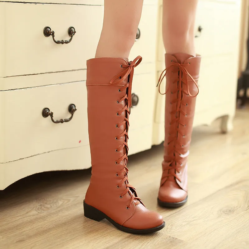 Cross Straps Tall Motorcycle Boots Shoes for Women 5535