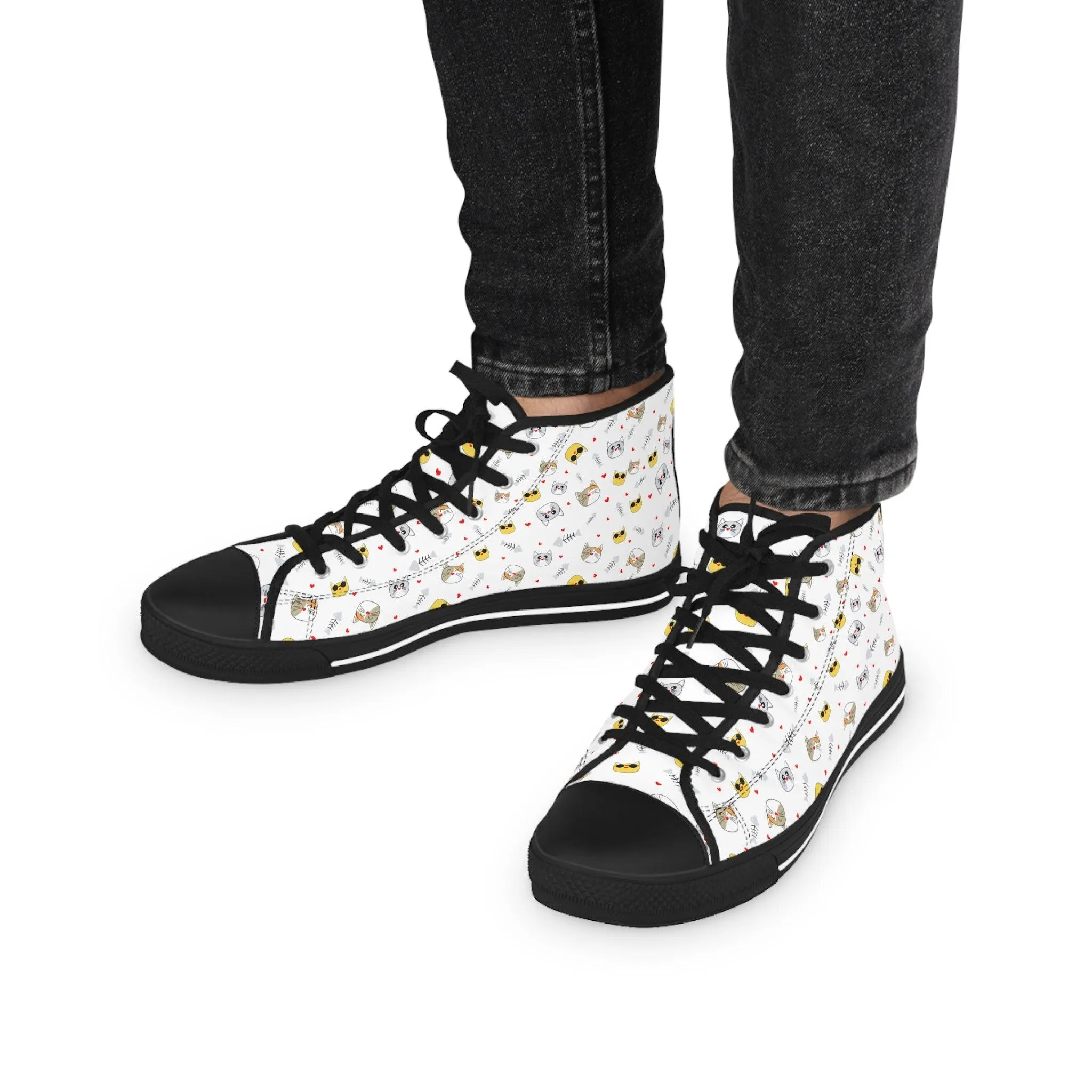 Custom Cat Print High Top Sneakers for Men - Stand Out in Style