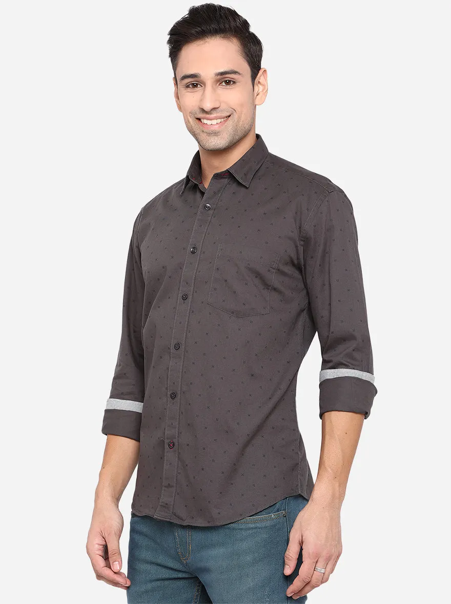 Dark Grey Printed Slim Fit Casual Shirt | JadeBlue