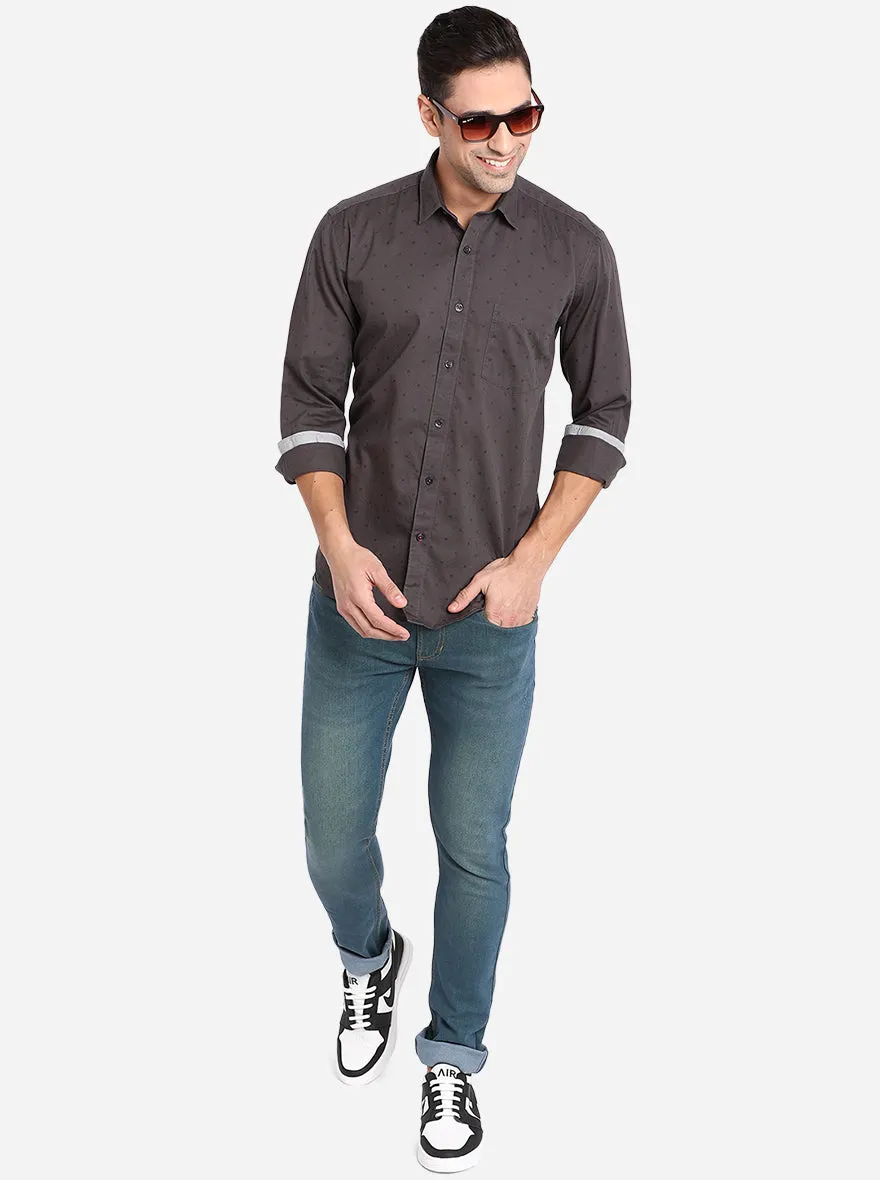 Dark Grey Printed Slim Fit Casual Shirt | JadeBlue