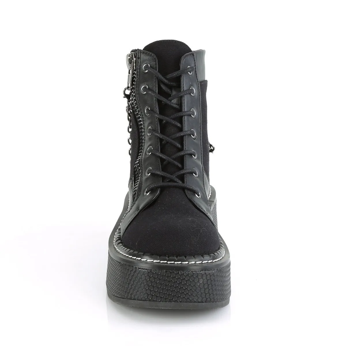 Demonia EMILY-114 | Black Canvas & Vegan Leather Ankle Boots