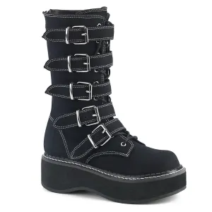 Demonia EMILY-341 | Black Canvas Mid-Calf Boots