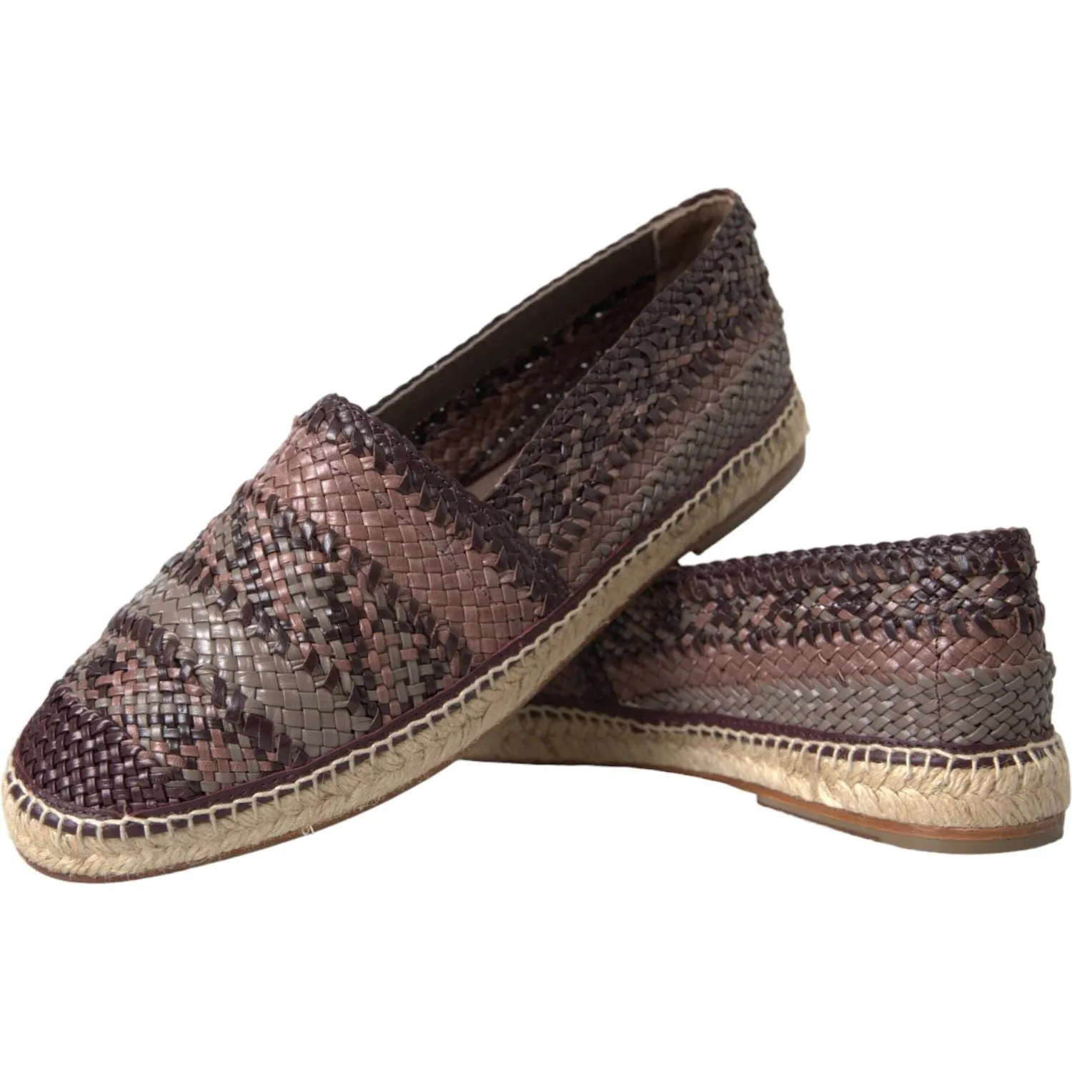 Dolce & Gabbana Brown Buffalo Leather Espadrille Flats Shoes