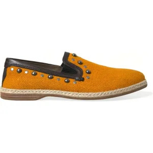 Dolce & Gabbana Exclusive Orange Canvas Loafers with Studs