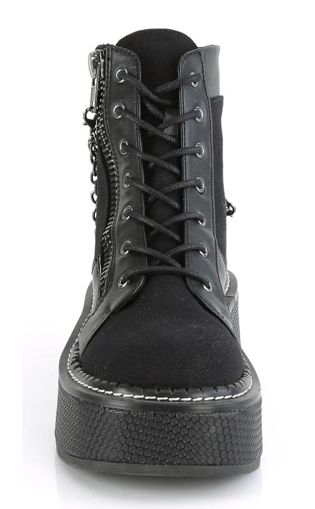 EMILY-114 Black Chain Canvas Boots (AU Stock)