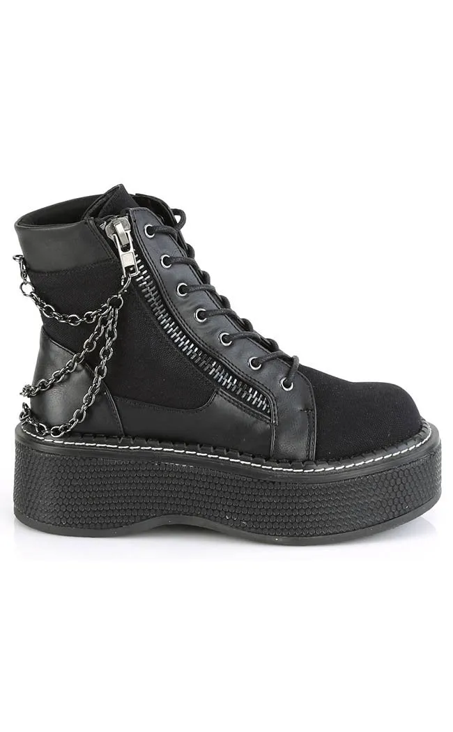 EMILY-114 Black Chain Canvas Boots (AU Stock)