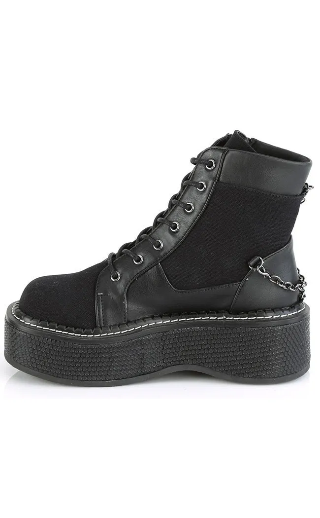 EMILY-114 Black Chain Canvas Boots (AU Stock)