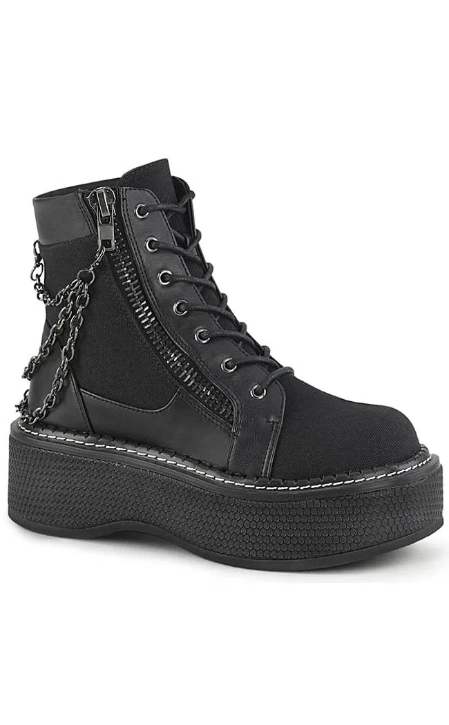 EMILY-114 Black Chain Canvas Boots (AU Stock)