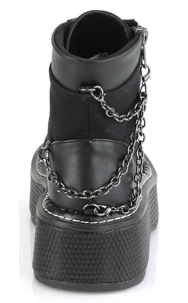 EMILY-114 Black Chain Canvas Boots (AU Stock)