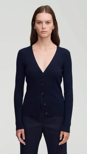 Everyday Knit Rib Cardigan in Viscose Wool | Navy