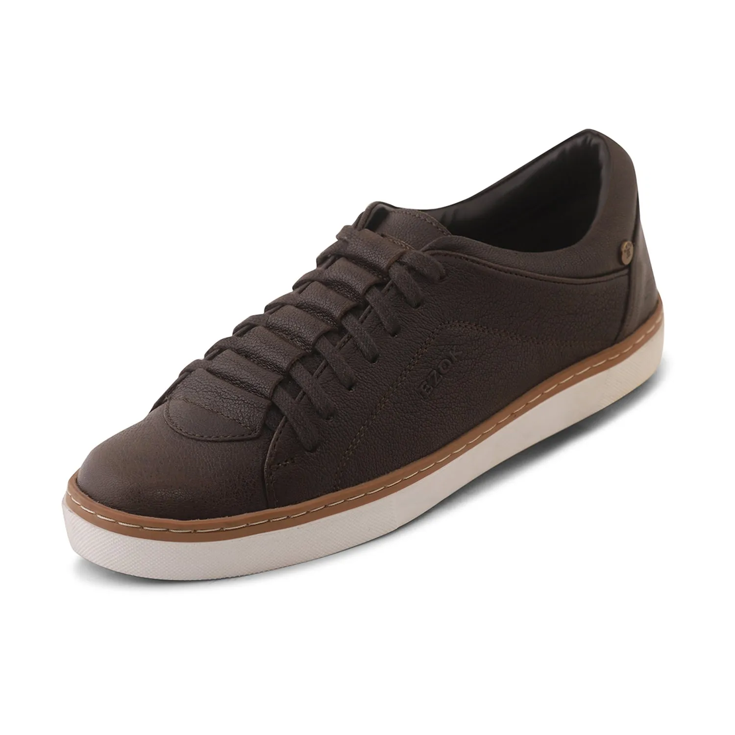 Ezok Men Brown Casual Leather Sneakers