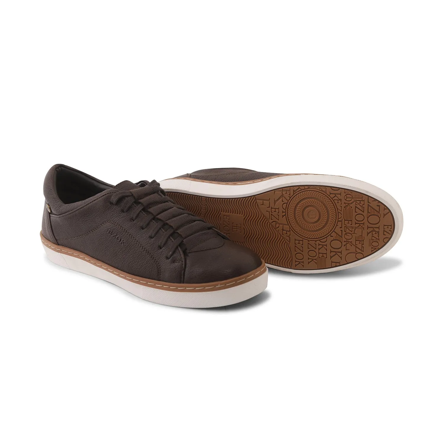 Ezok Men Brown Casual Leather Sneakers