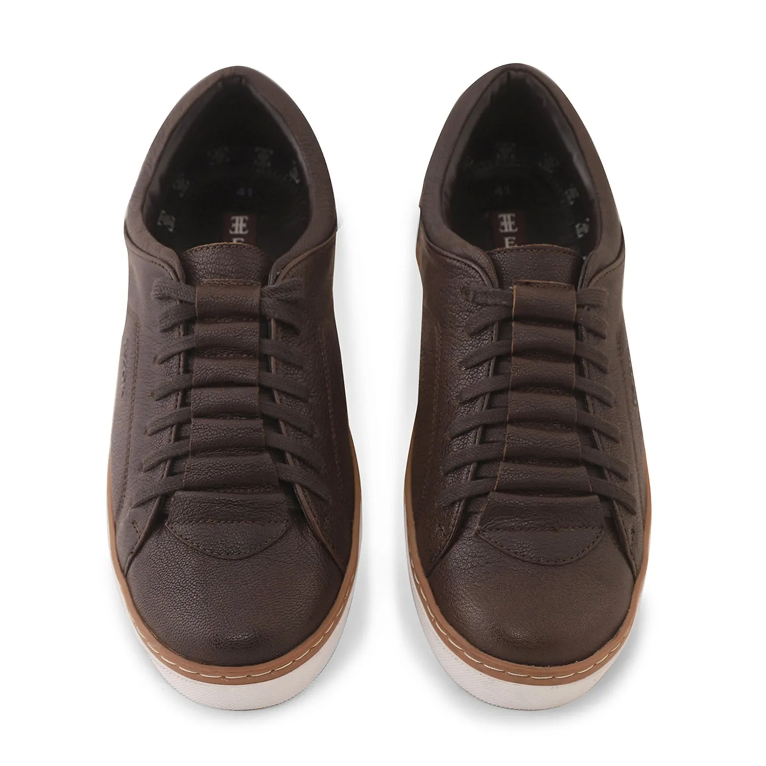 Ezok Men Brown Casual Leather Sneakers