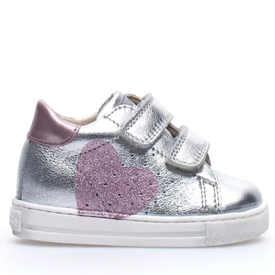 Falcotto Girl's Heart Sneakers, Metallic Silver/Pink