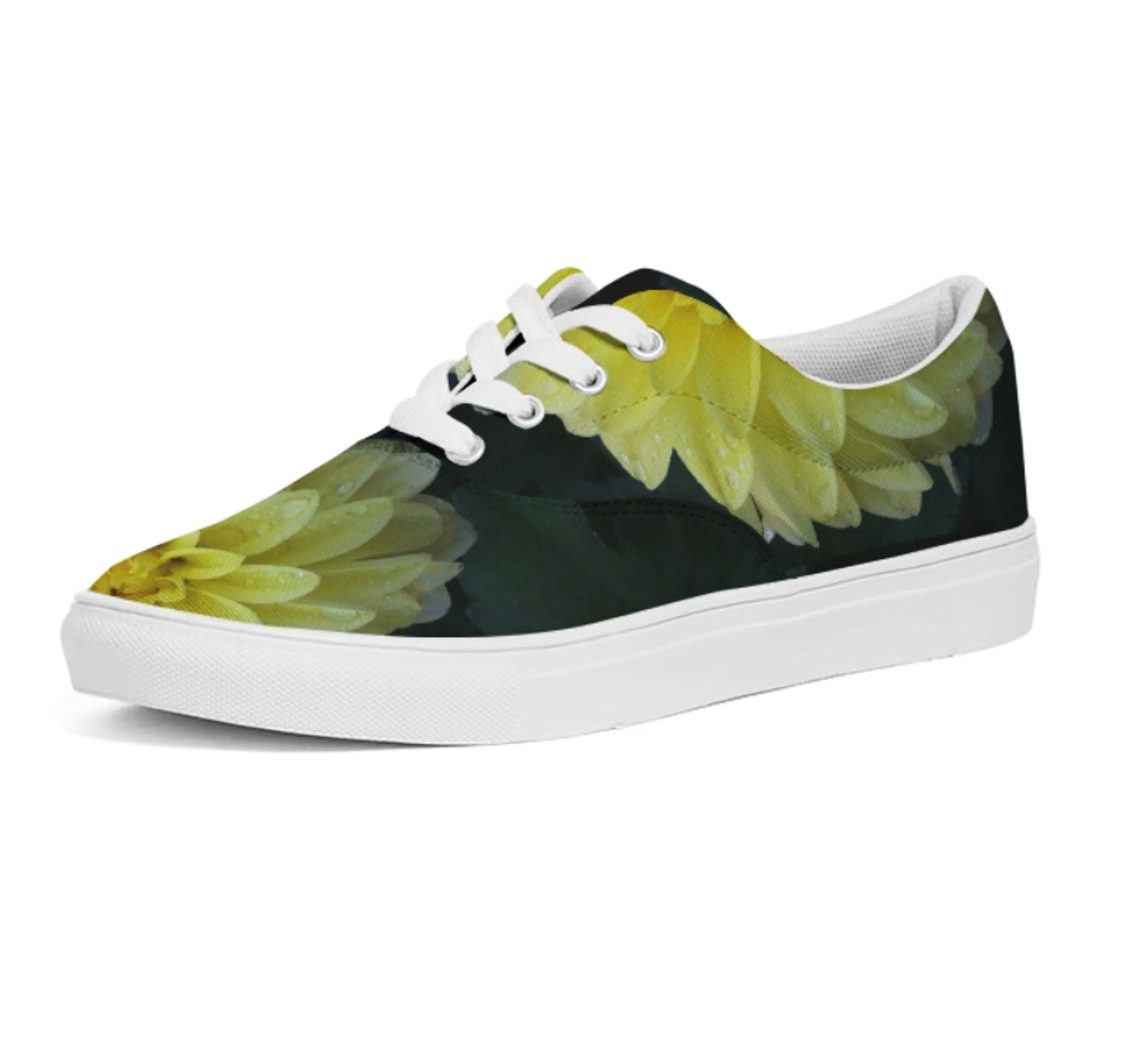 Fashion Sneakers- Lace-Up Low Tops. Cool Canvas Keds- Lemon Dahlias. WickedYo.