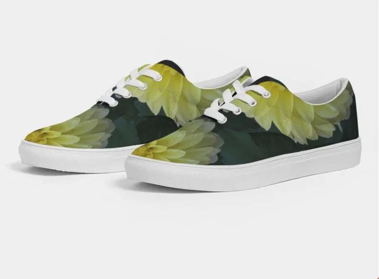 Fashion Sneakers- Lace-Up Low Tops. Cool Canvas Keds- Lemon Dahlias. WickedYo.