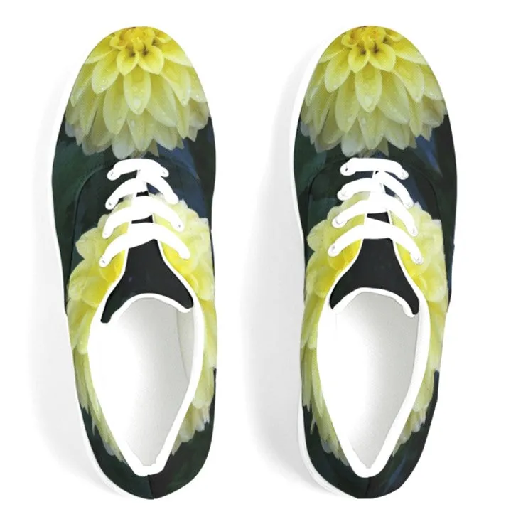 Fashion Sneakers- Lace-Up Low Tops. Cool Canvas Keds- Lemon Dahlias. WickedYo.