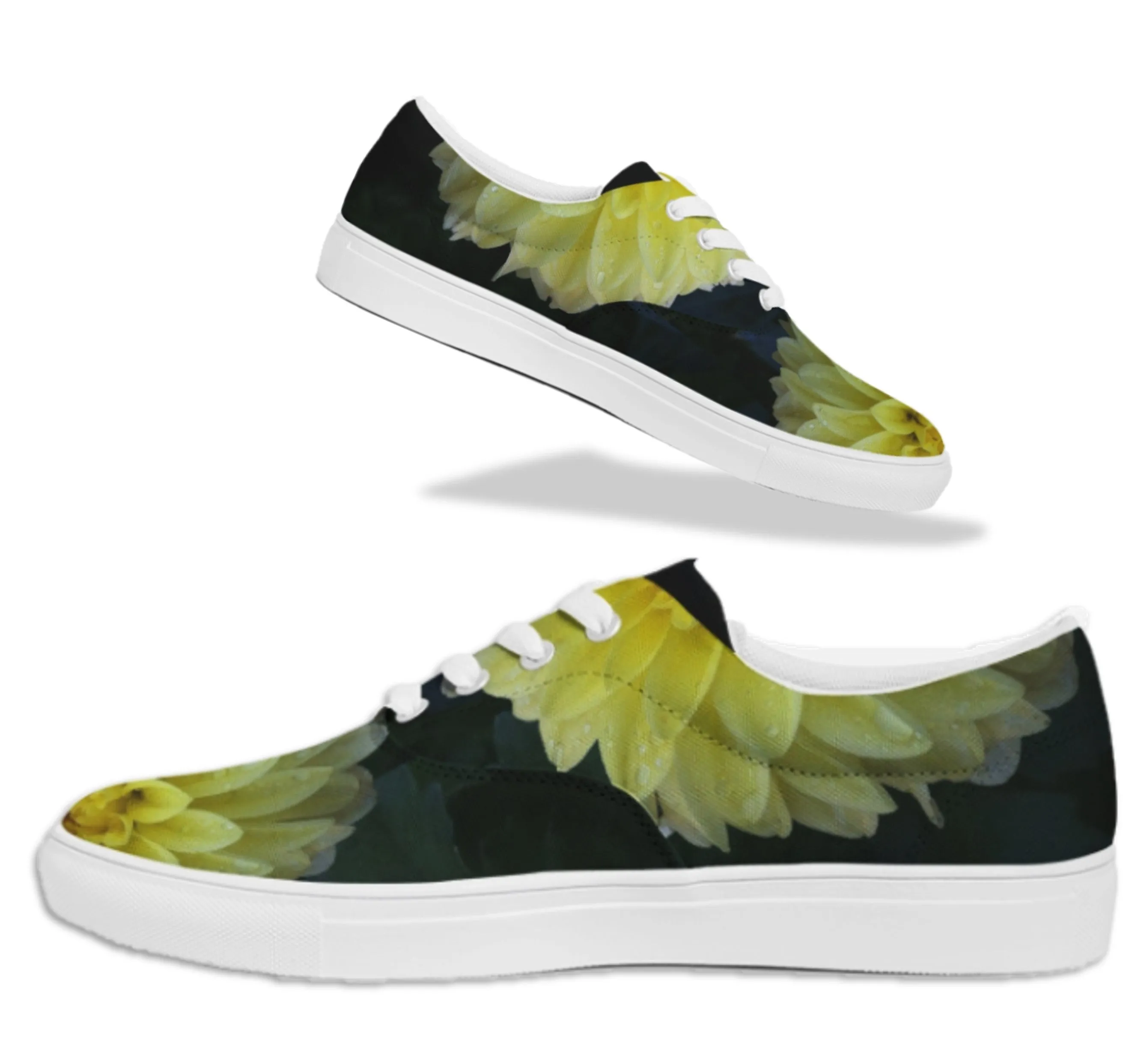 Fashion Sneakers- Lace-Up Low Tops. Cool Canvas Keds- Lemon Dahlias. WickedYo.