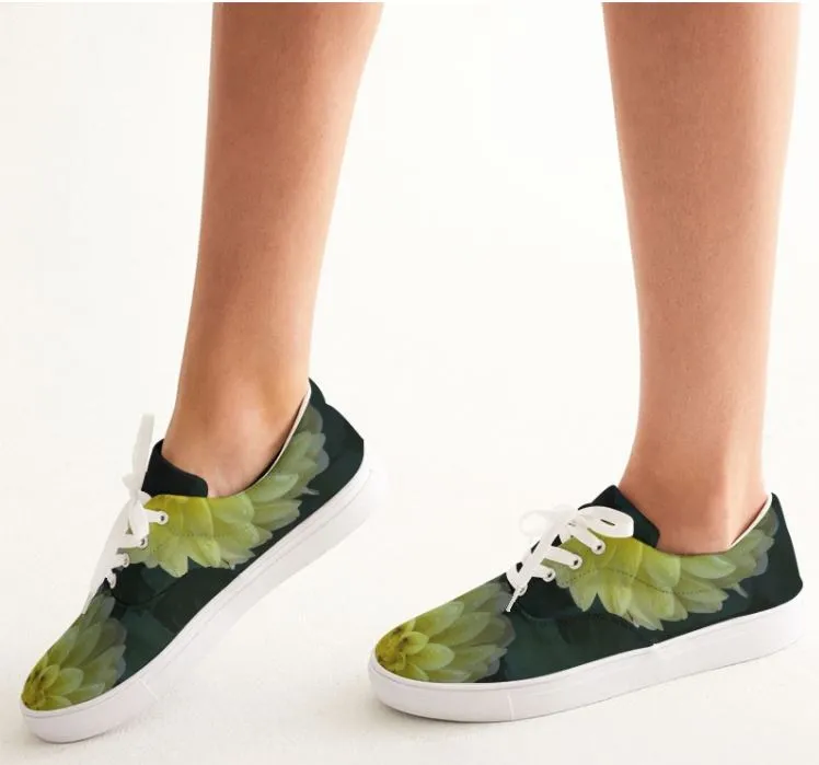 Fashion Sneakers- Lace-Up Low Tops. Cool Canvas Keds- Lemon Dahlias. WickedYo.