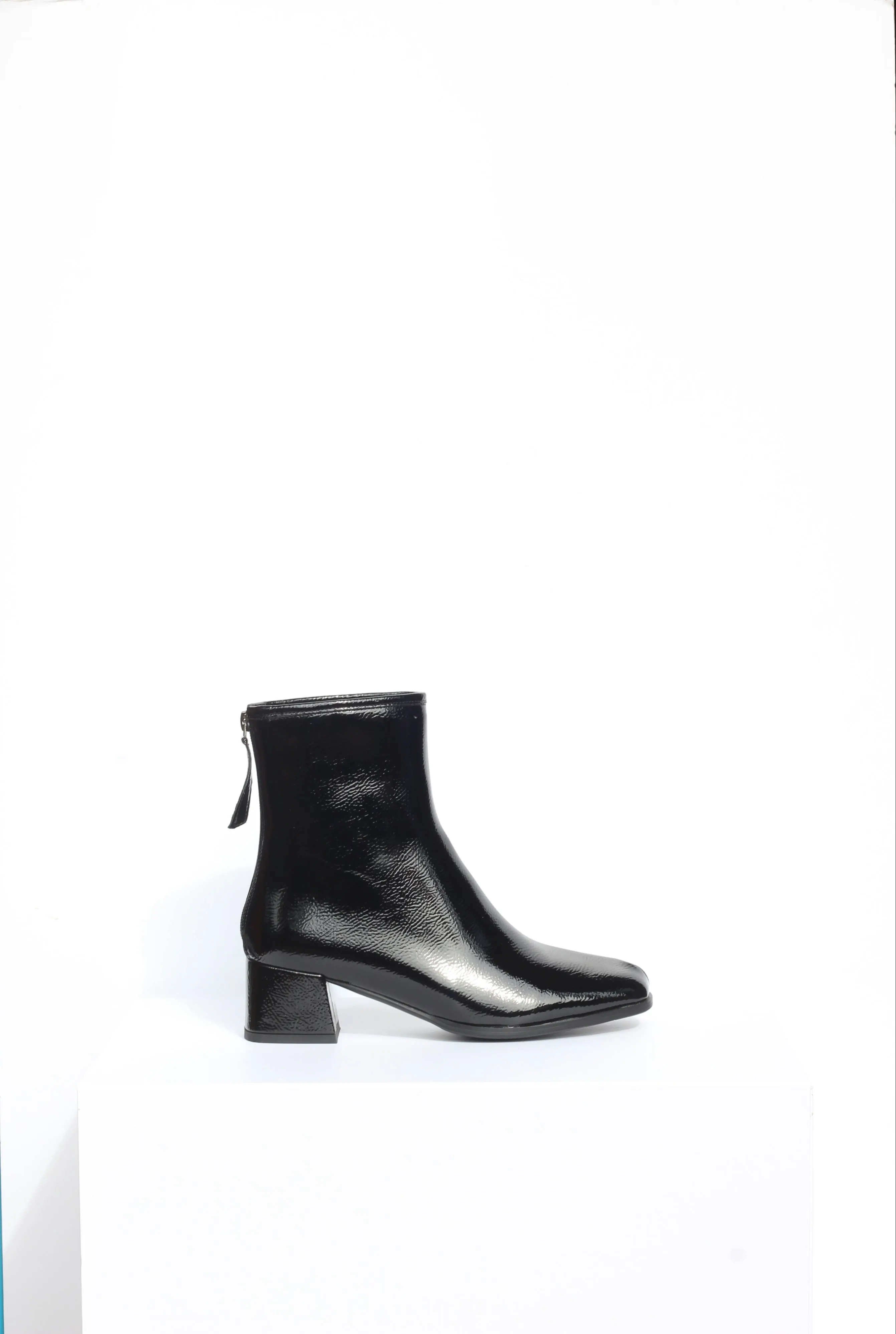 FRANCA, Black Patent Ankle Boots