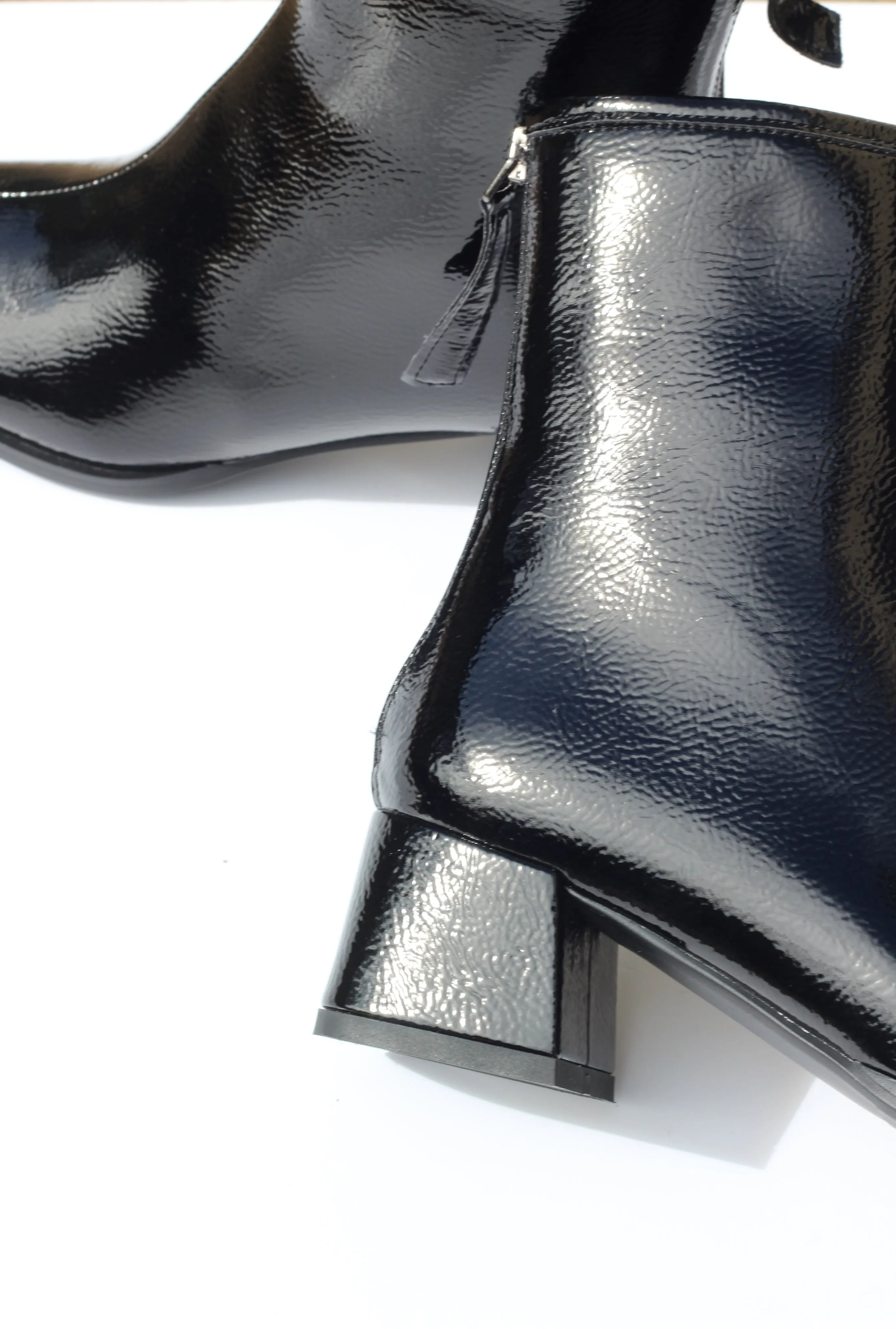 FRANCA, Black Patent Ankle Boots