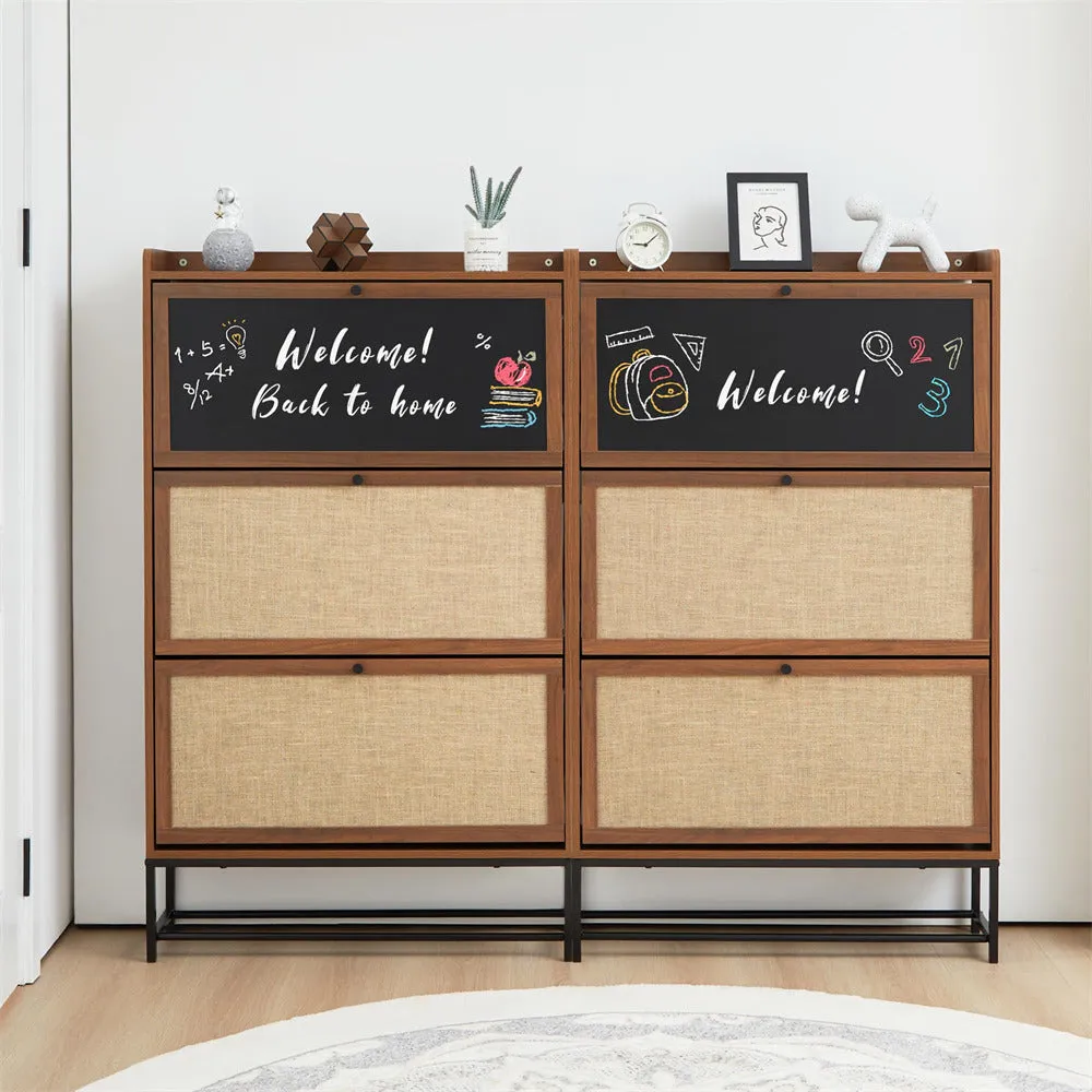 Freestanding Narrow Shoe Cabinet with 3 Flip Drawers and Blackboard