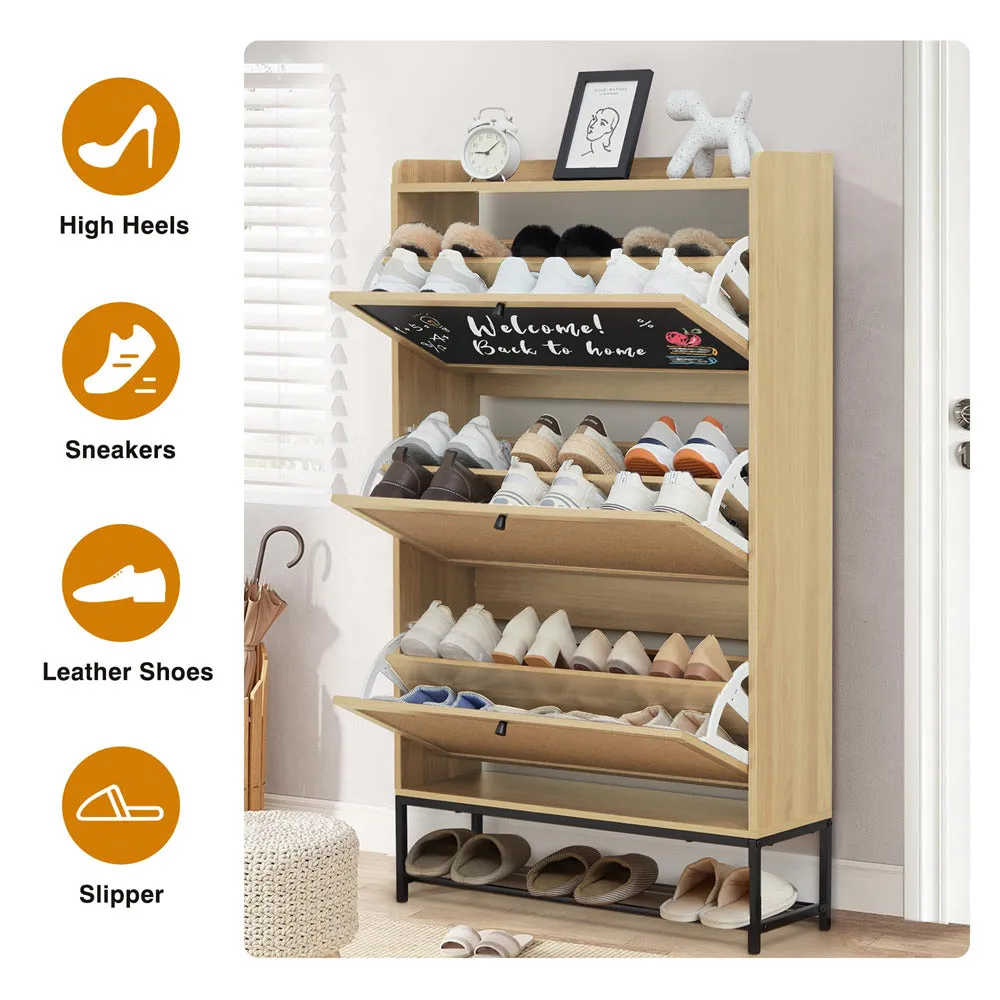 Freestanding Narrow Shoe Cabinet with 3 Flip Drawers and Blackboard