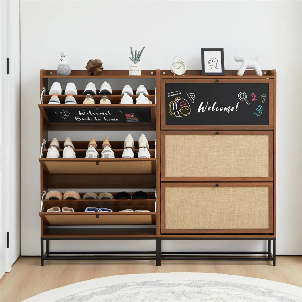 Freestanding Narrow Shoe Cabinet with 3 Flip Drawers and Blackboard