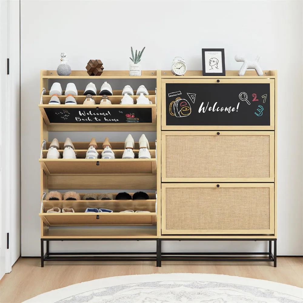 Freestanding Narrow Shoe Cabinet with 3 Flip Drawers and Blackboard