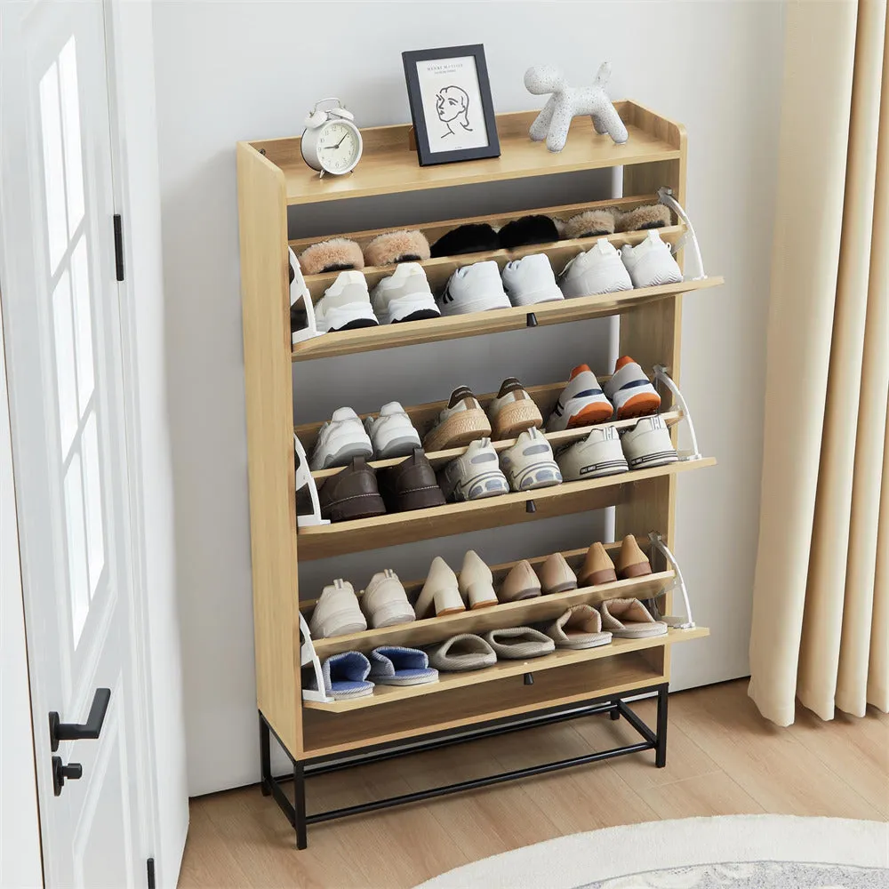 Freestanding Narrow Shoe Cabinet with 3 Flip Drawers and Blackboard