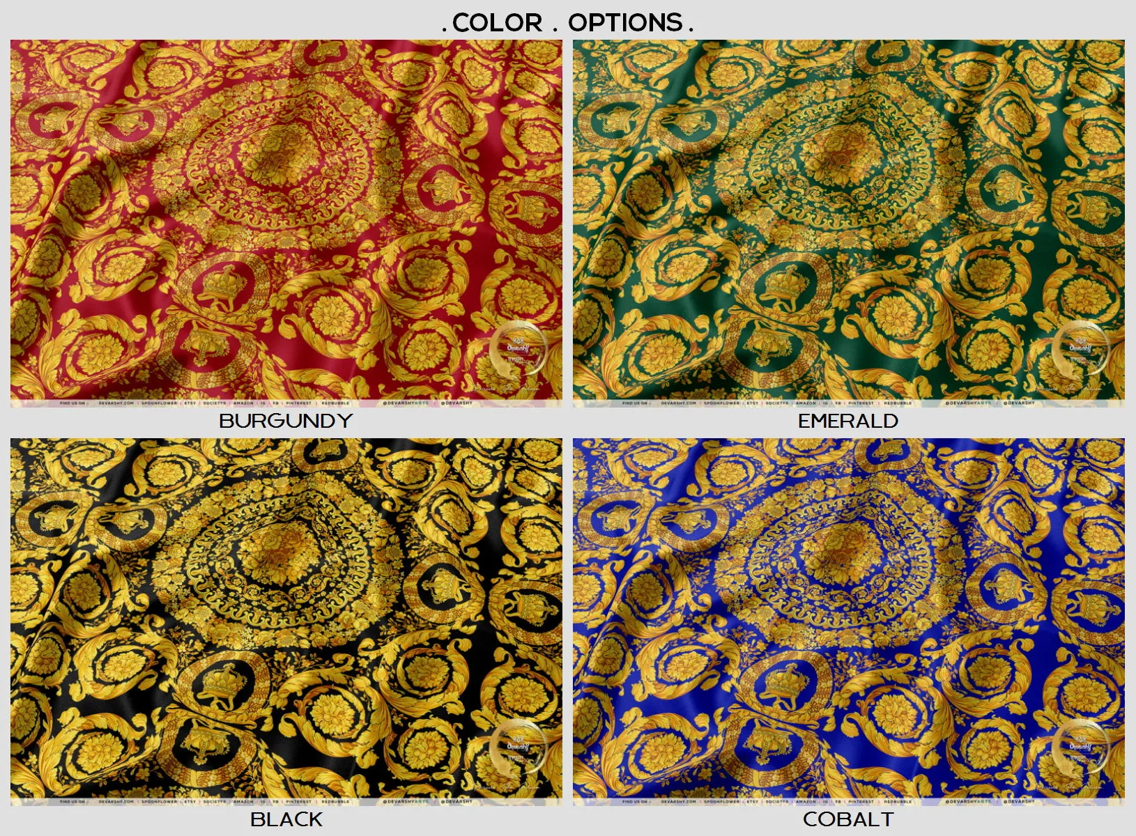 Golden Baroque Upholstery Fabric 3meters 4 Colors & 12 Furnishing Fabric Options Decorative Fabric by the yard | D20049