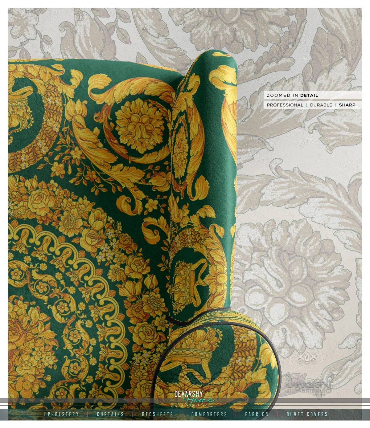 Golden Baroque Upholstery Fabric 3meters 4 Colors & 12 Furnishing Fabric Options Decorative Fabric by the yard | D20049