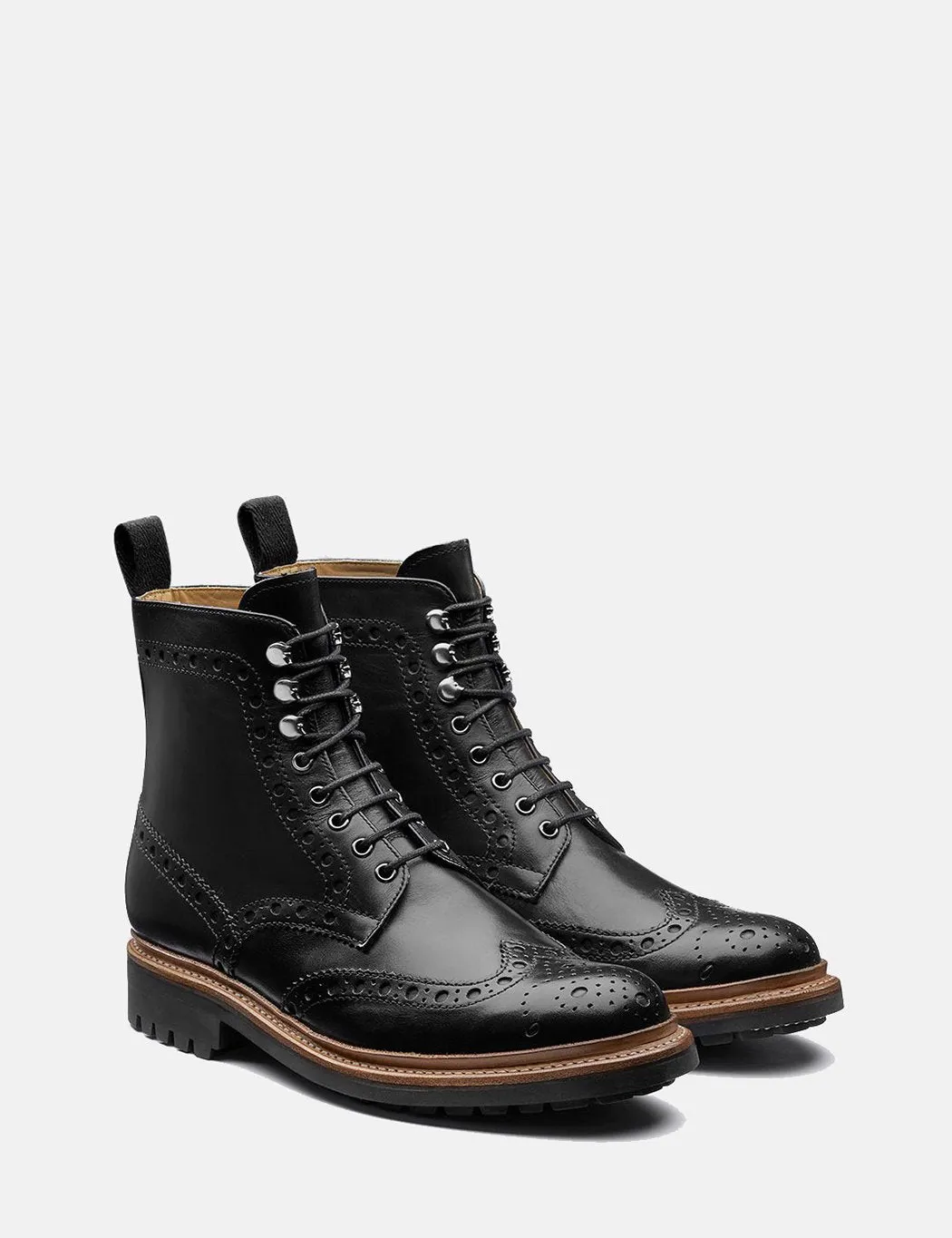 Grenson Fred Brogue Boot (Hand Painted) - Black