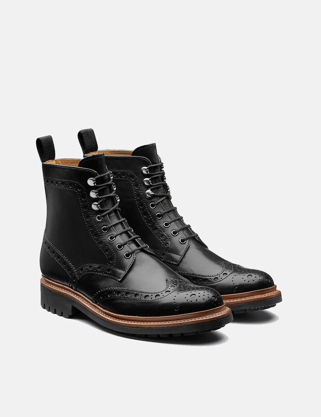 Grenson Fred Brogue Boot (Hand Painted) - Black