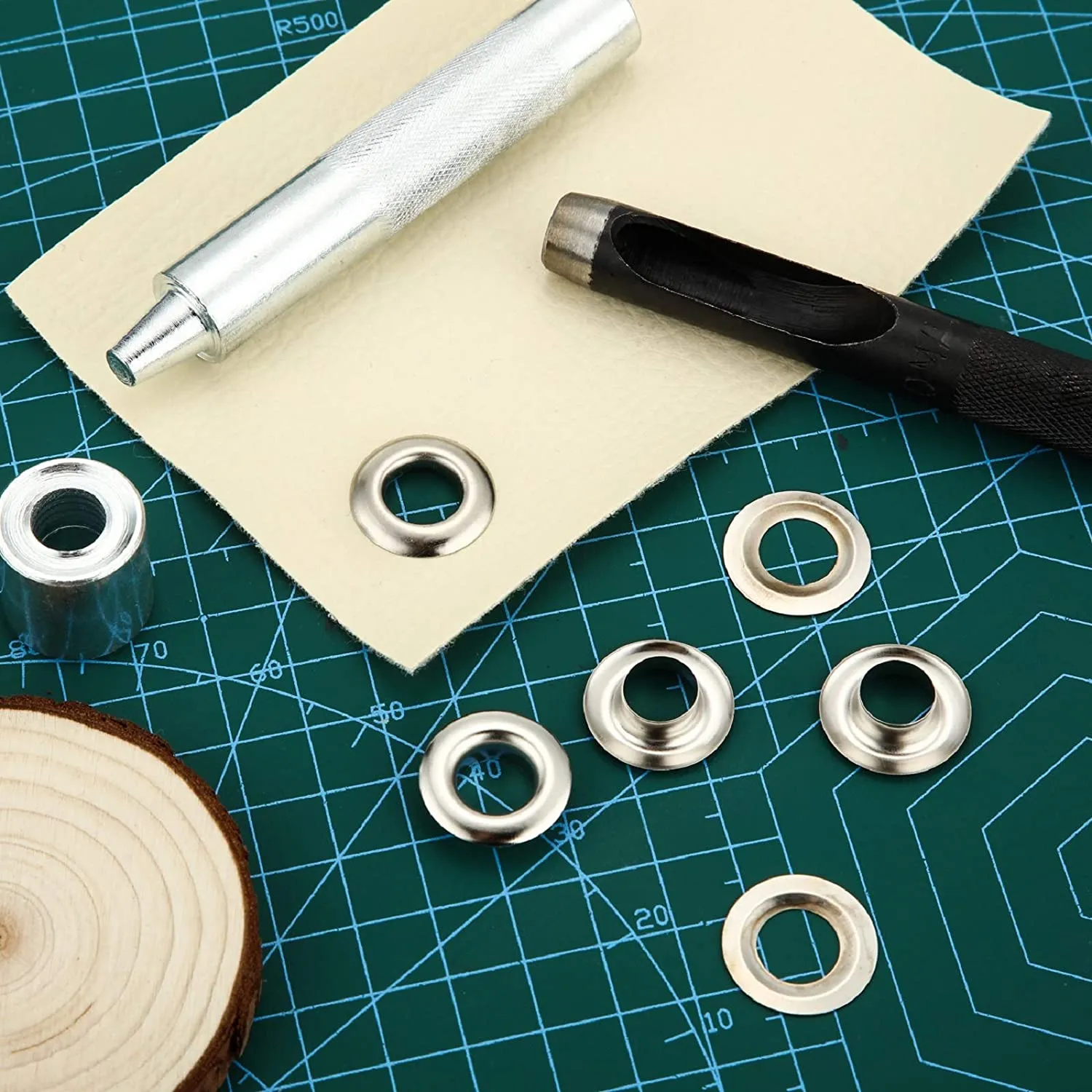 Grommet Tool Kit 100 Sets Grommets Eyelets 6mm 10mm 12mm 14mm Inside Diameter Silver for Clothes Shoes Bag Leather Crafts DIY