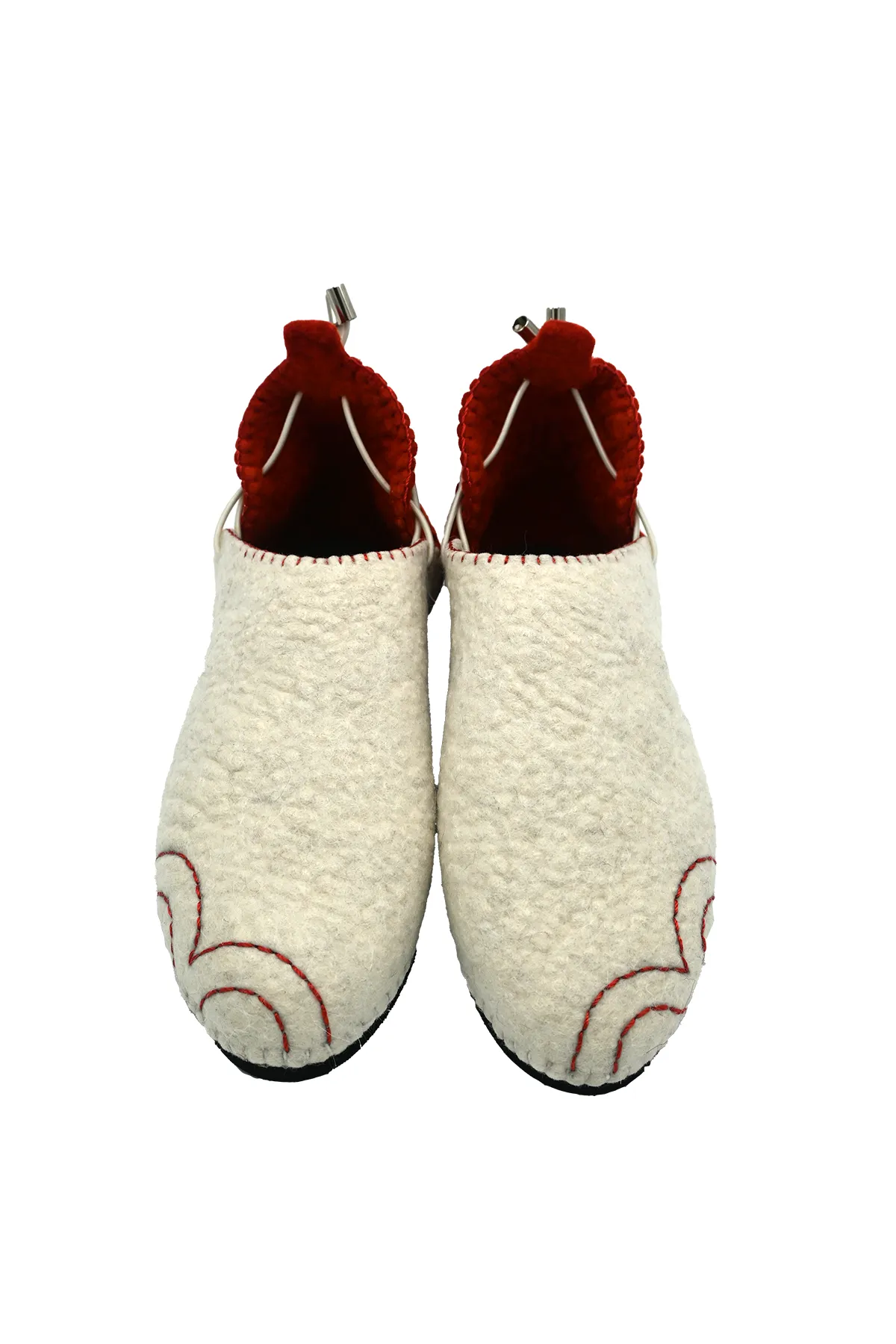 Handmade Wool Shoes White & Red