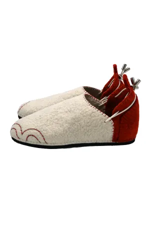 Handmade Wool Shoes White & Red